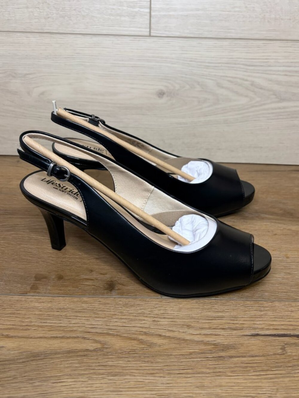 Life Stride Teller Slingback Peep-Toe Heels Silky Black Size 9